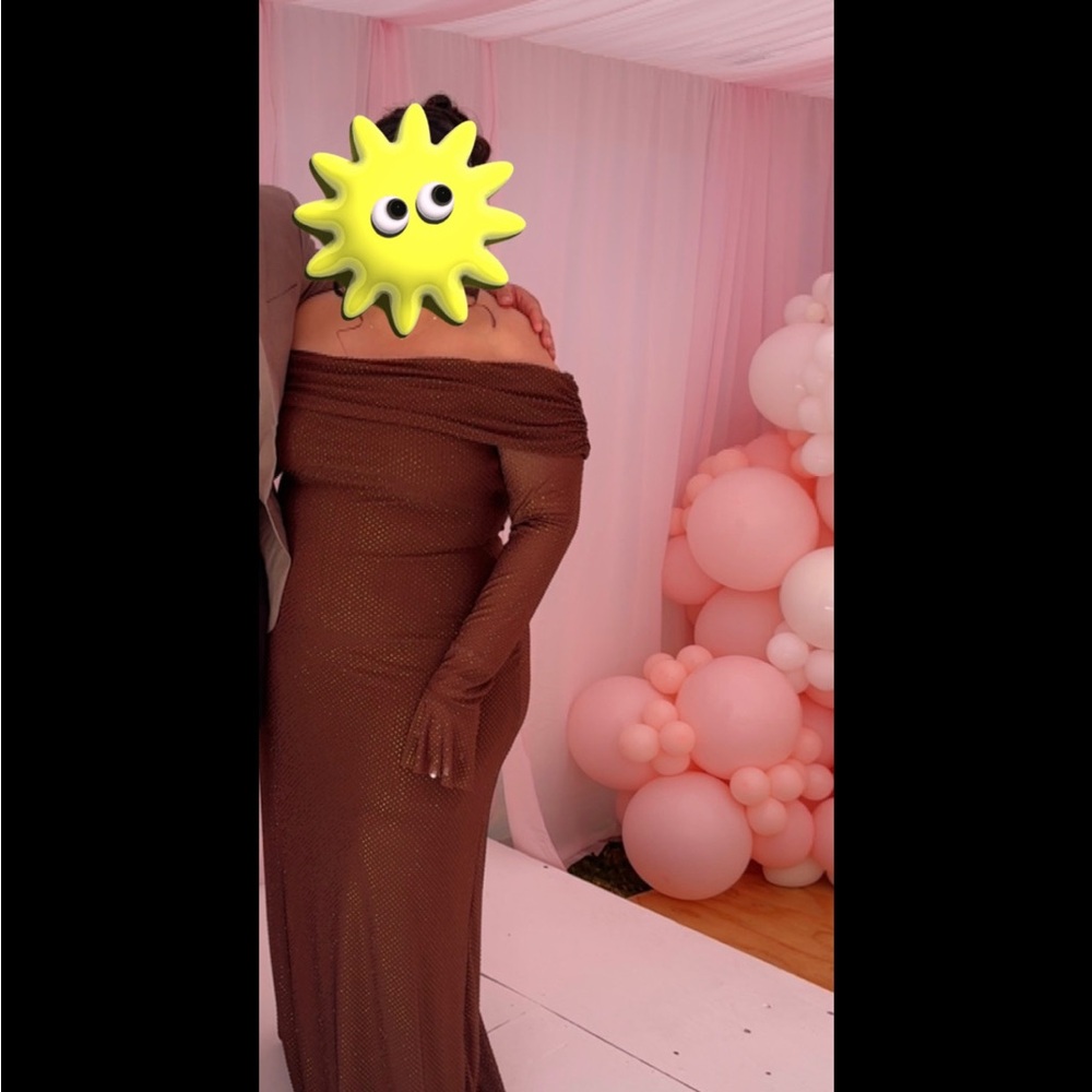 Elegant Brown Off-Shoulder Gown